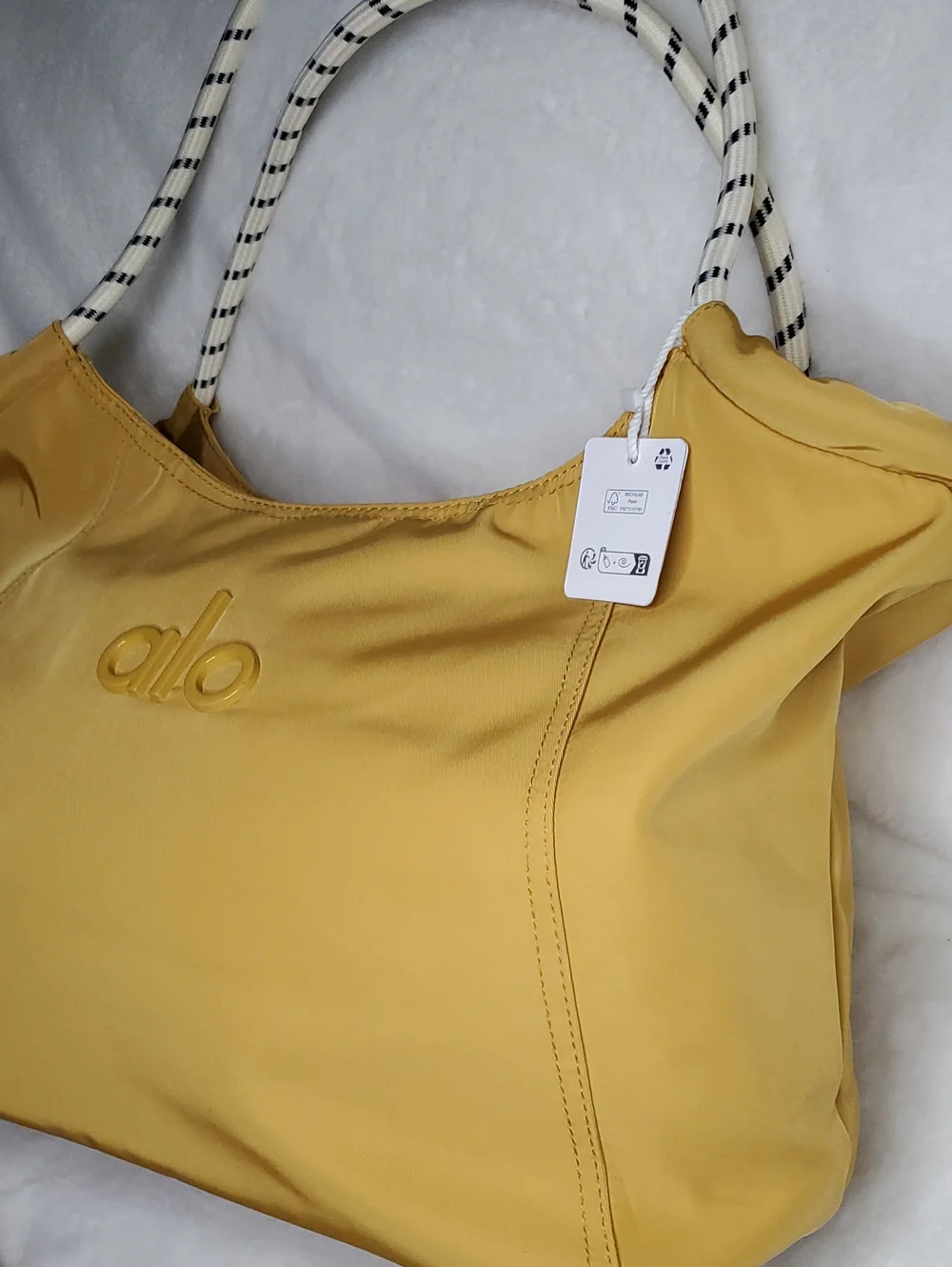 ALO Yellow Shoulder Bag with Rope Handles and Matching Pouch